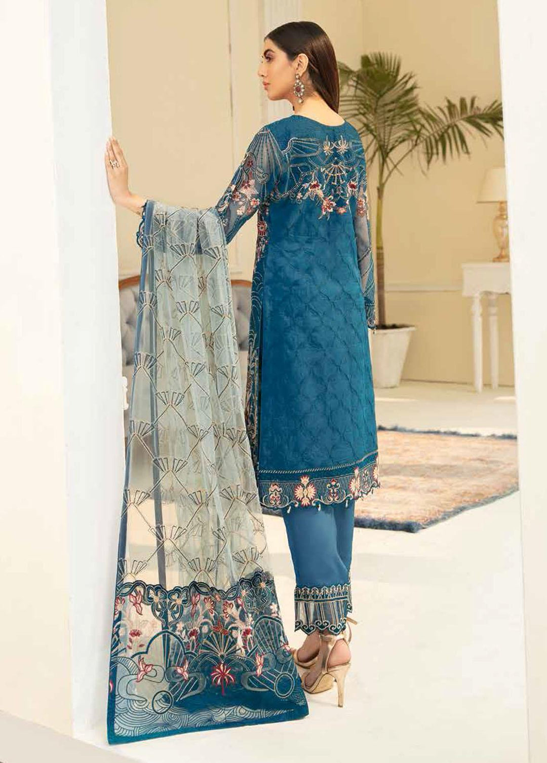 Minhal by Ramsha Embroidered Organza Suits Unstitched 3 Piece RSH22-M5 M-504 - Luxury Collection