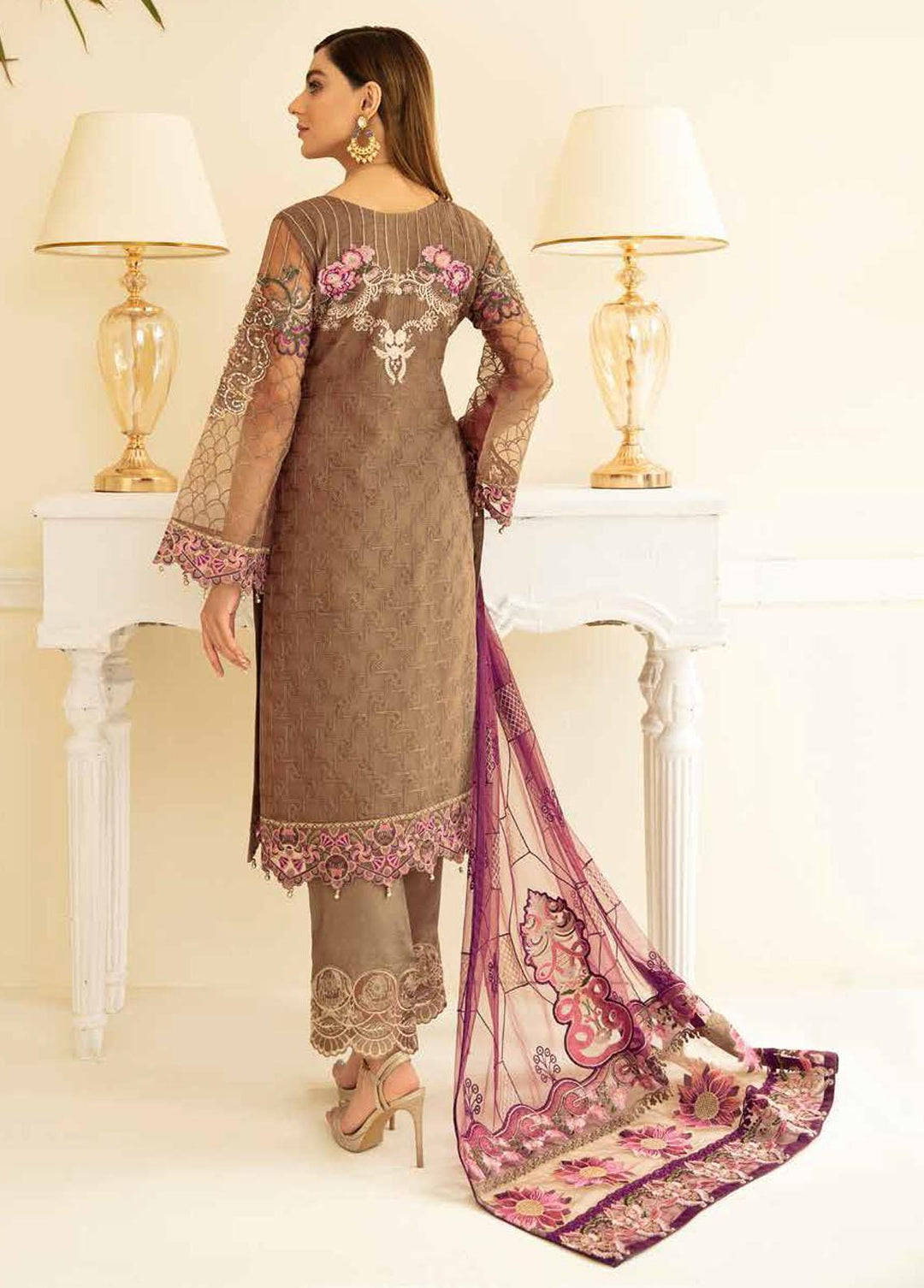 Minhal by Ramsha Embroidered Organza Suits Unstitched 3 Piece RSH22-M5 M-505 - Luxury Collection