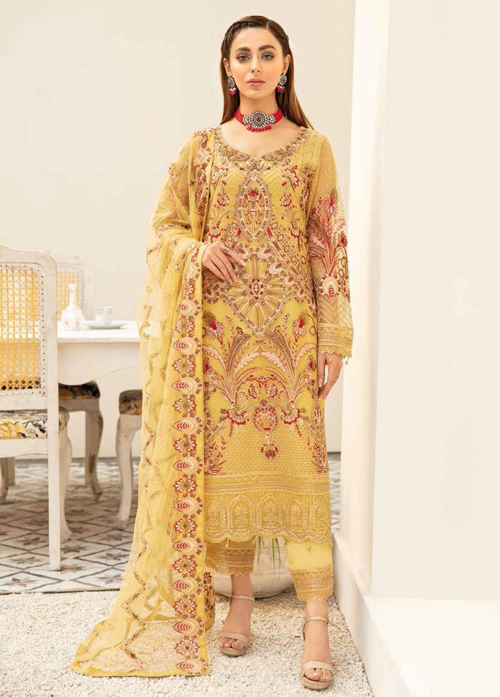 Minhal by Ramsha Embroidered Net Suits Unstitched 3 Piece RSH22-M5 M-506 - Luxury Collection