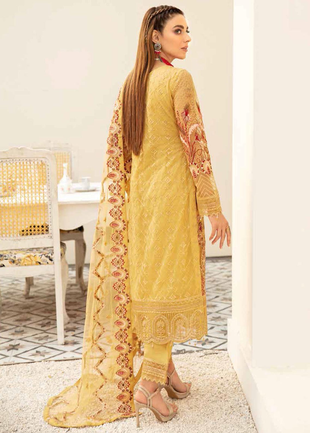 Minhal by Ramsha Embroidered Net Suits Unstitched 3 Piece RSH22-M5 M-506 - Luxury Collection