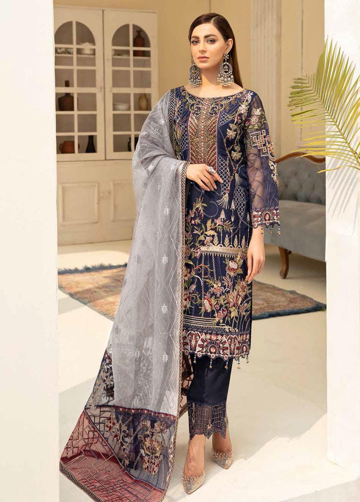 Minhal by Ramsha Embroidered Organza Suits Unstitched 3 Piece RSH22-M5 M-508 - Luxury Collection