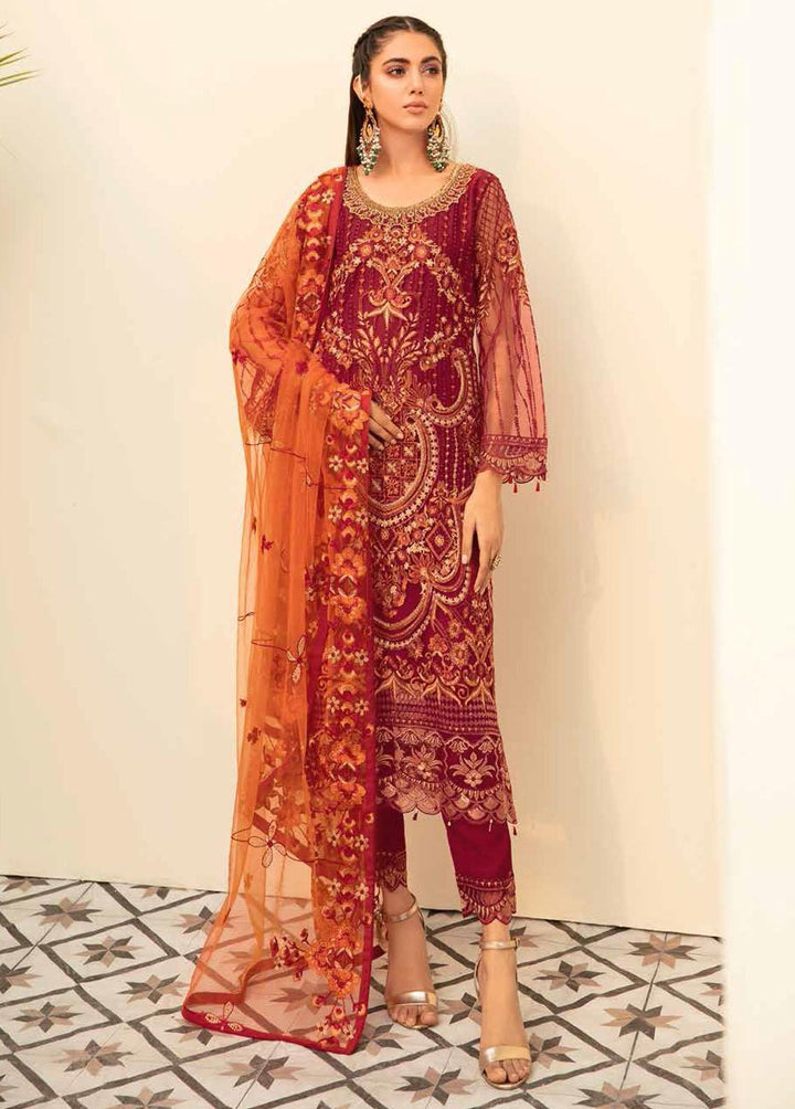 Minhal by Ramsha Embroidered Net Suits Unstitched 3 Piece RSH22-M5 M-510 - Luxury Collection