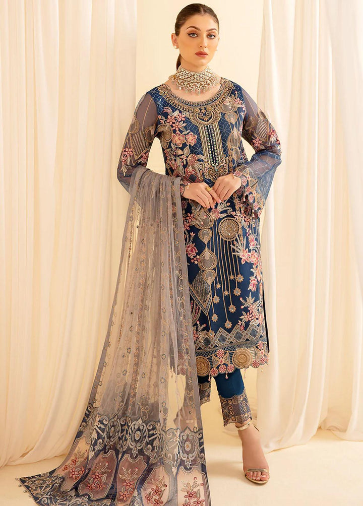 Minhal by Ramsha Embroidered Organza Suits Unstitched 3 Piece RSH22-M7 M-701 - Luxury Collection