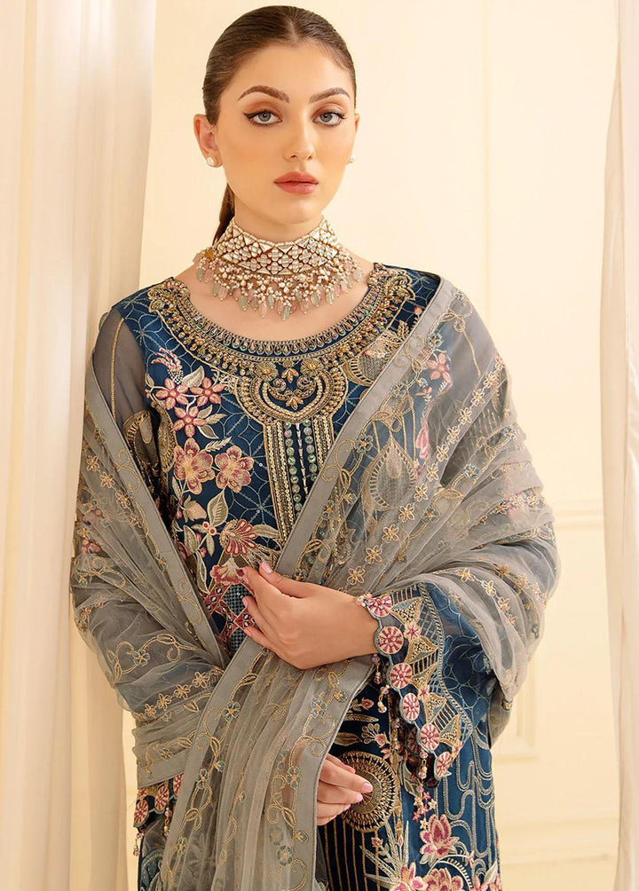 Minhal by Ramsha Embroidered Organza Suits Unstitched 3 Piece RSH22-M7 M-701 - Luxury Collection