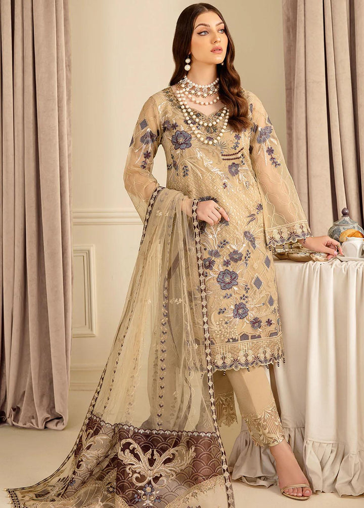 Minhal by Ramsha Embroidered Organza Suits Unstitched 3 Piece RSH22-M7 M-702 - Luxury Collection