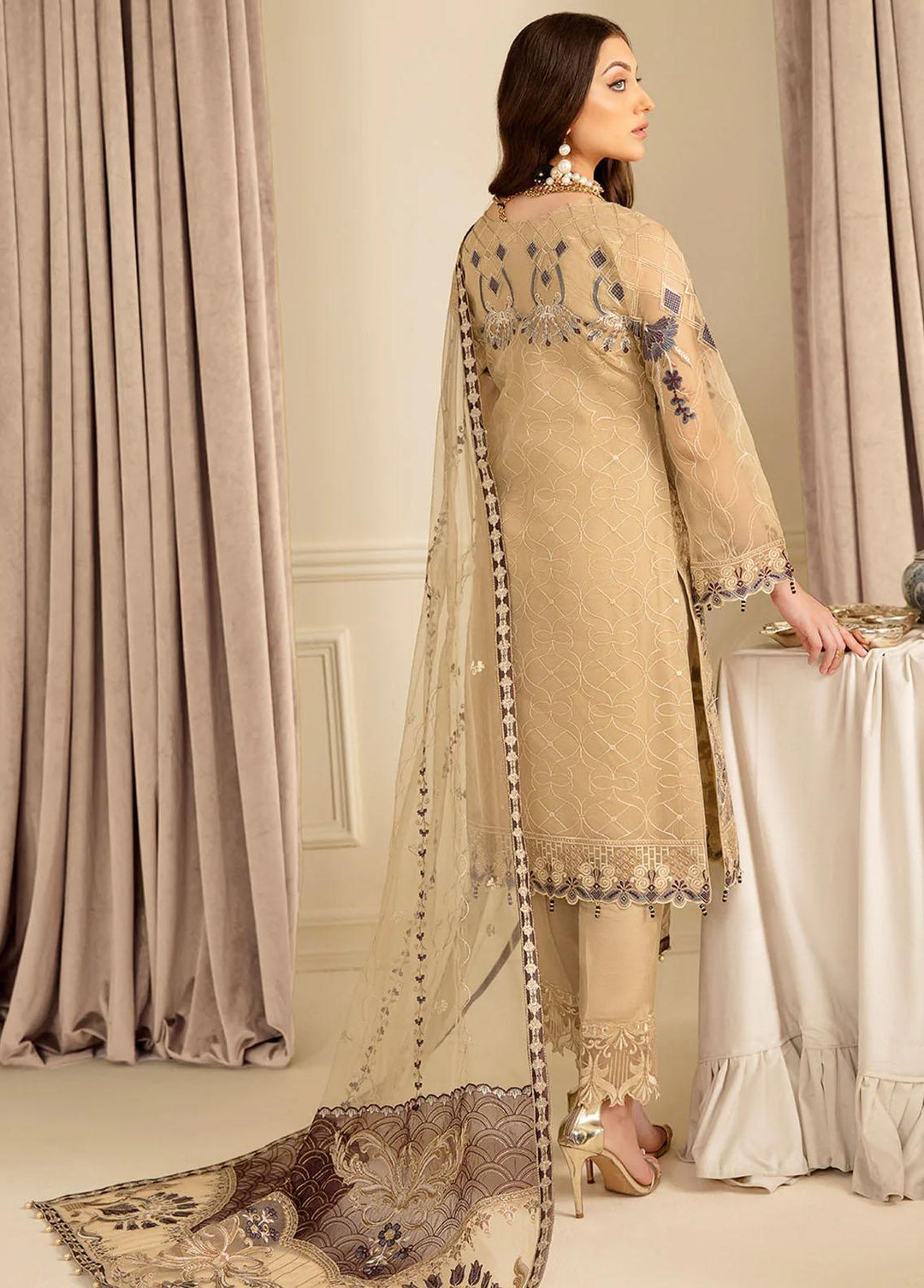 Minhal by Ramsha Embroidered Organza Suits Unstitched 3 Piece RSH22-M7 M-702 - Luxury Collection