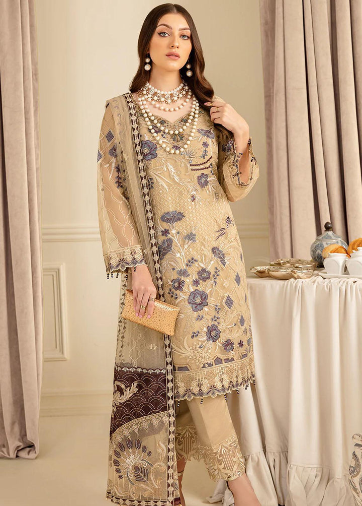 Minhal by Ramsha Embroidered Organza Suits Unstitched 3 Piece RSH22-M7 M-702 - Luxury Collection