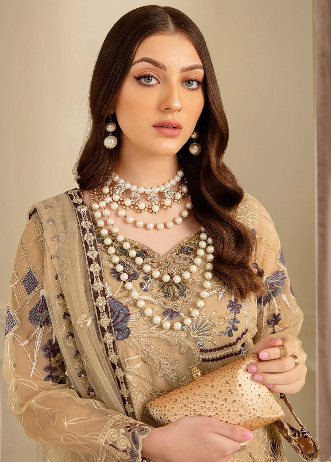 Minhal by Ramsha Embroidered Organza Suits Unstitched 3 Piece RSH22-M7 M-702 - Luxury Collection