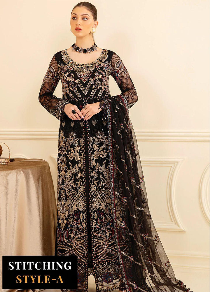 Minhal by Ramsha Embroidered Net Suits Unstitched 3 Piece RSH22-M7 M-703 - Luxury Collection