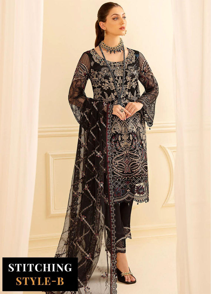 Minhal by Ramsha Embroidered Net Suits Unstitched 3 Piece RSH22-M7 M-703 - Luxury Collection