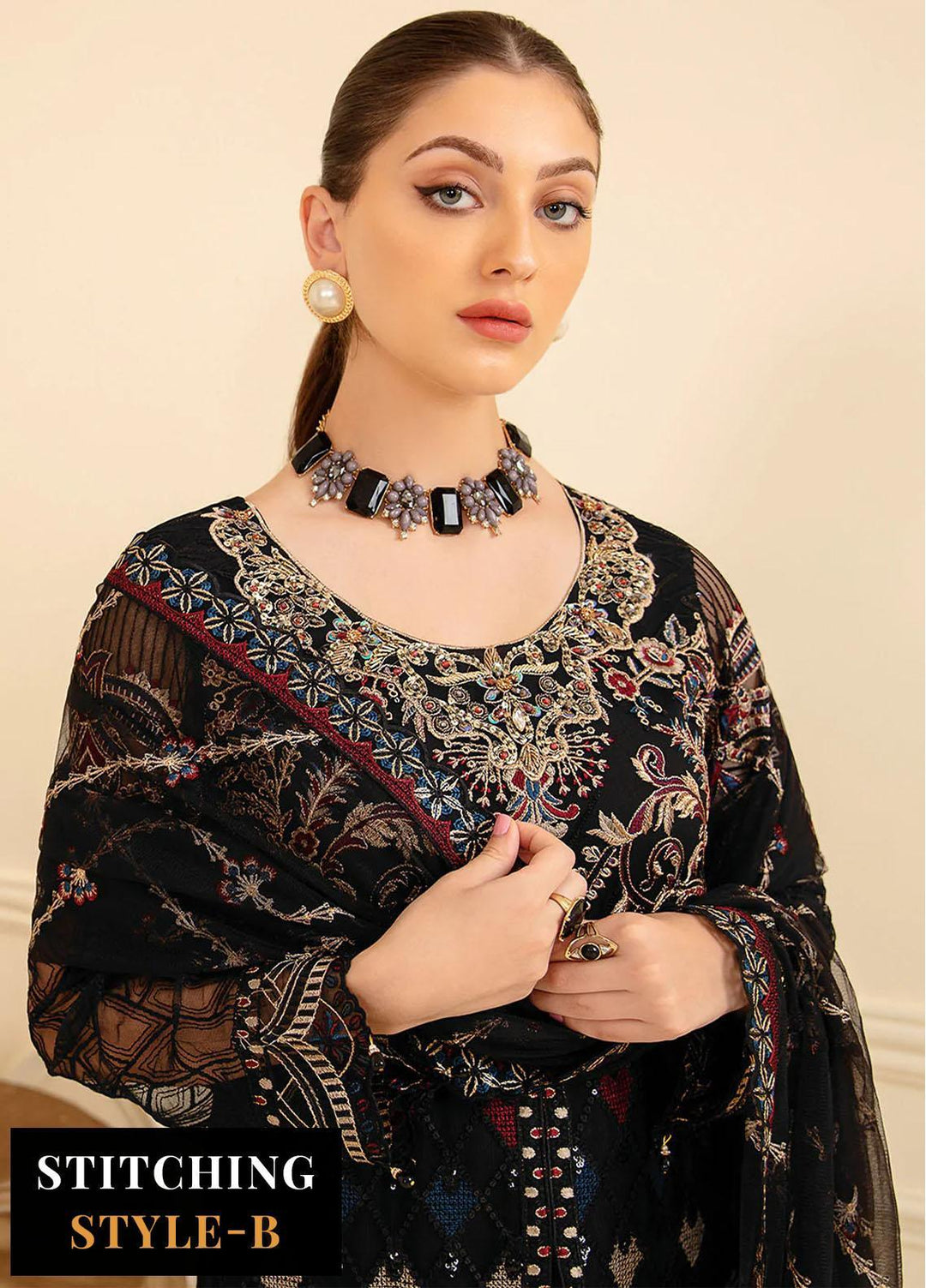 Minhal by Ramsha Embroidered Net Suits Unstitched 3 Piece RSH22-M7 M-703 - Luxury Collection