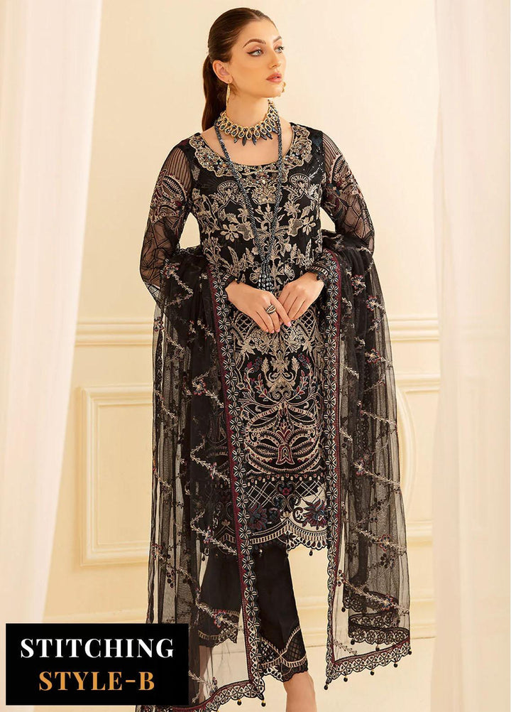 Minhal by Ramsha Embroidered Net Suits Unstitched 3 Piece RSH22-M7 M-703 - Luxury Collection