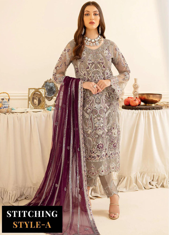 Minhal by Ramsha Embroidered Net Suits Unstitched 3 Piece RSH22-M7 M-704 - Luxury Collection