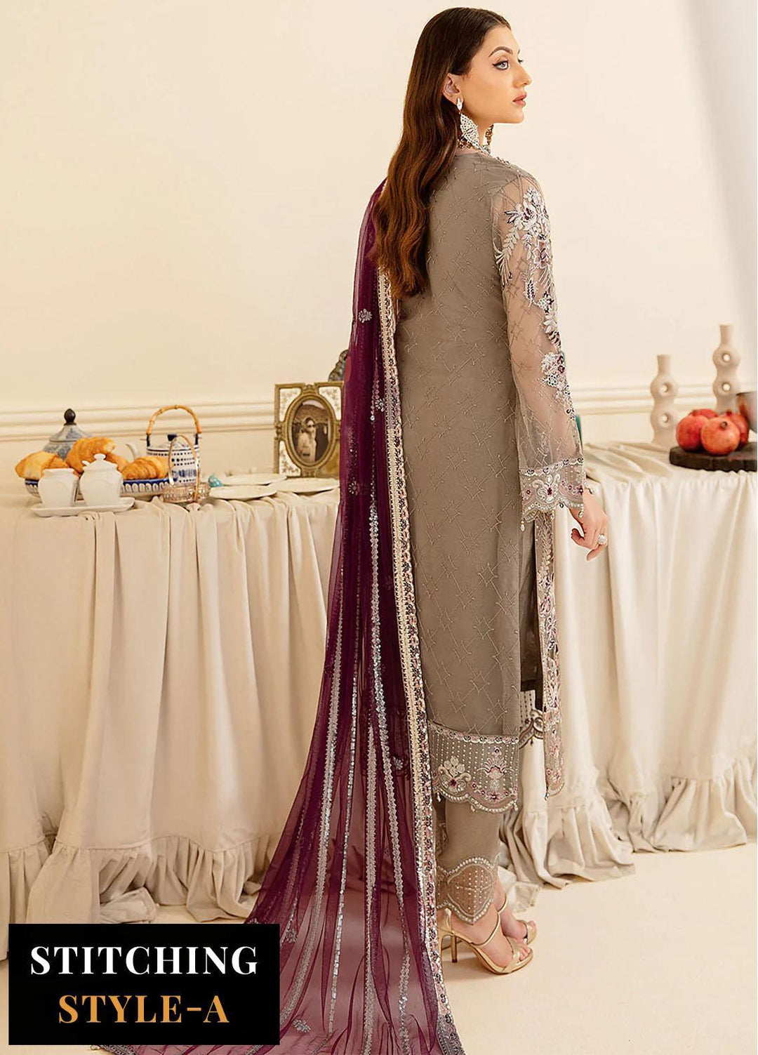 Minhal by Ramsha Embroidered Net Suits Unstitched 3 Piece RSH22-M7 M-704 - Luxury Collection