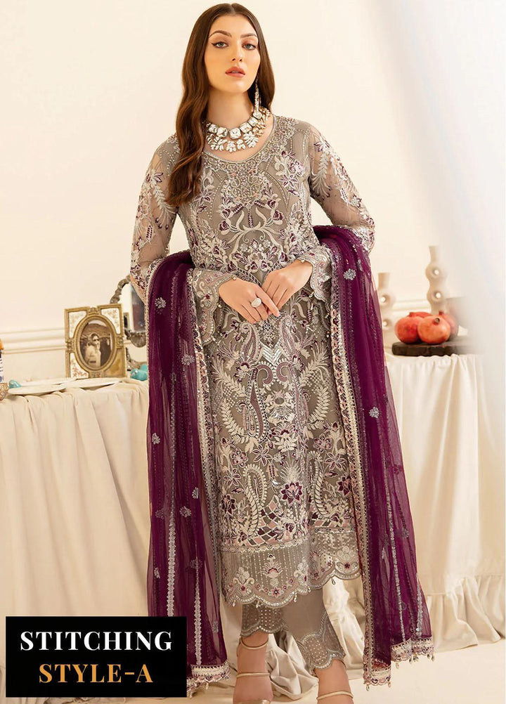 Minhal by Ramsha Embroidered Net Suits Unstitched 3 Piece RSH22-M7 M-704 - Luxury Collection