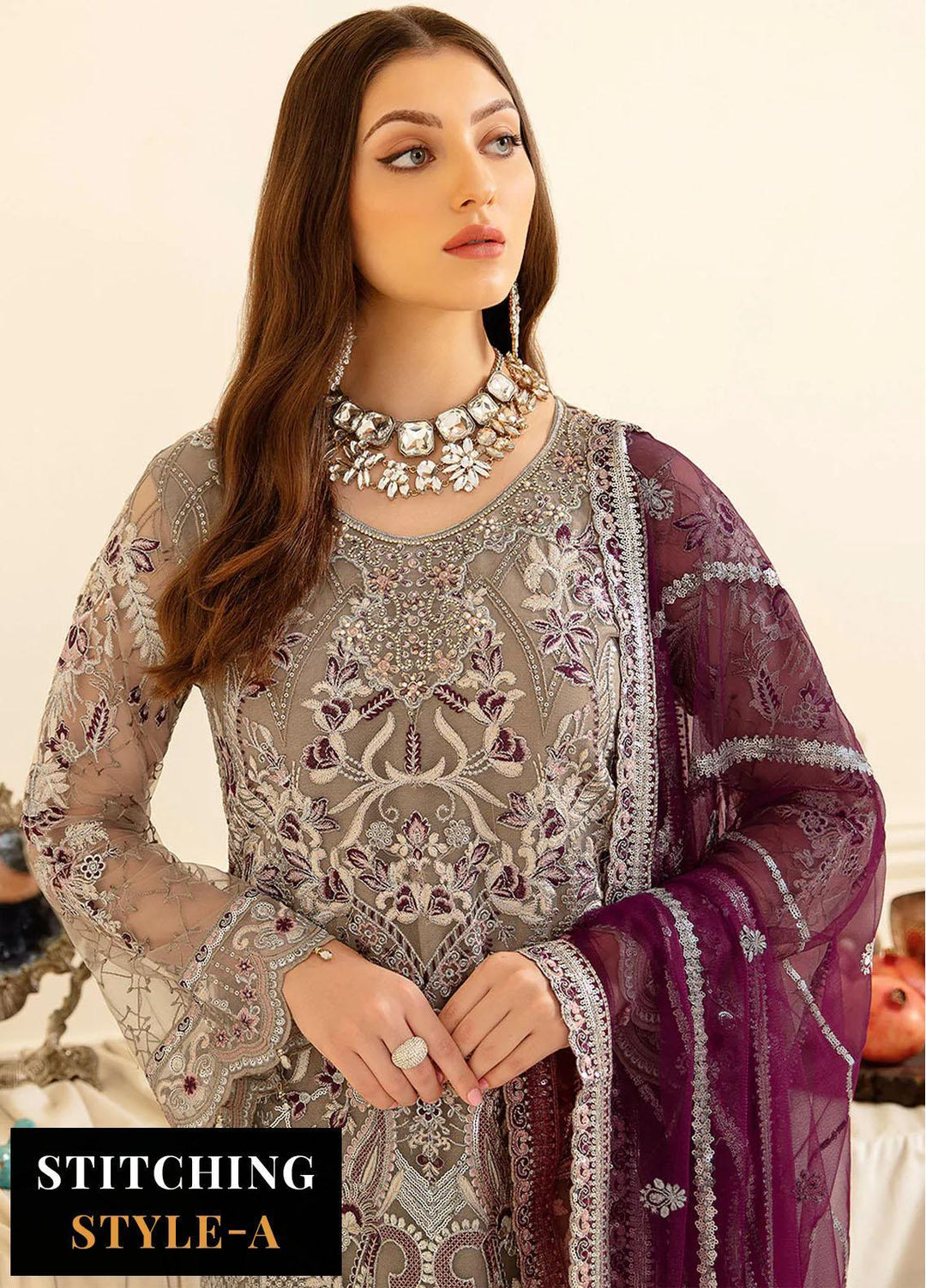 Minhal by Ramsha Embroidered Net Suits Unstitched 3 Piece RSH22-M7 M-704 - Luxury Collection