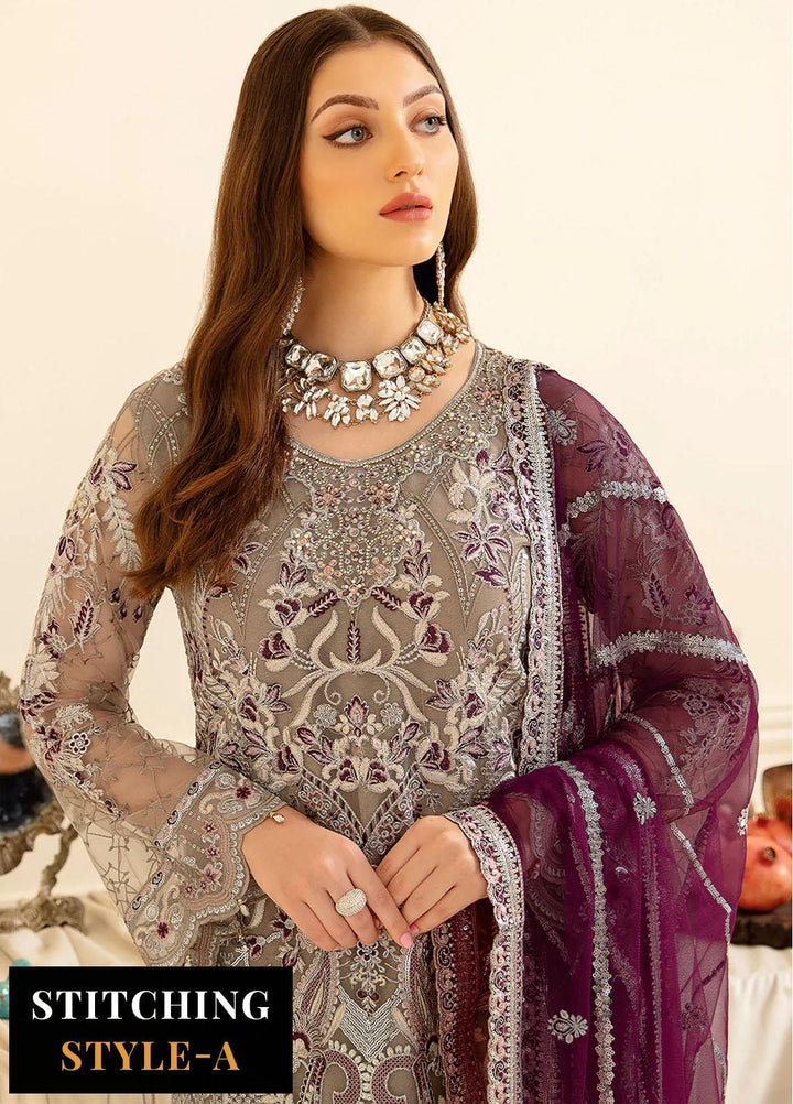 Minhal by Ramsha Embroidered Net Suits Unstitched 3 Piece RSH22-M7 M-704 - Luxury Collection