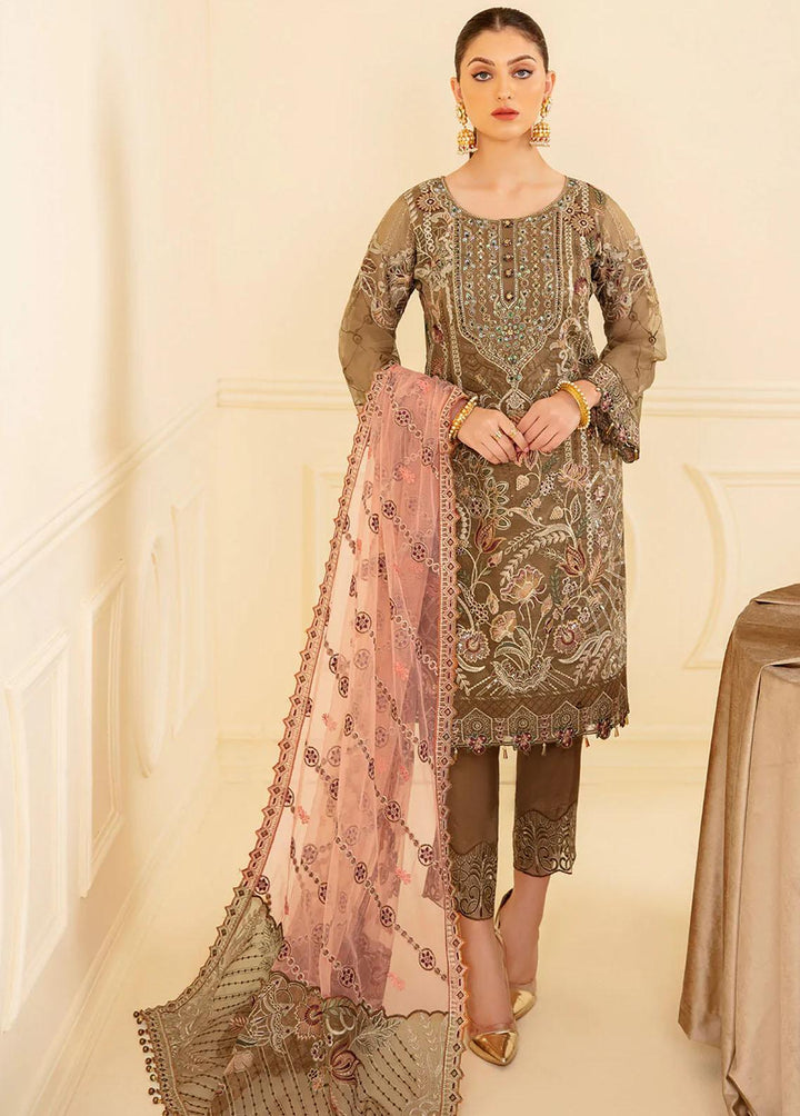 Minhal by Ramsha Embroidered Organza Suits Unstitched 3 Piece RSH22-M7 M-705 - Luxury Collection