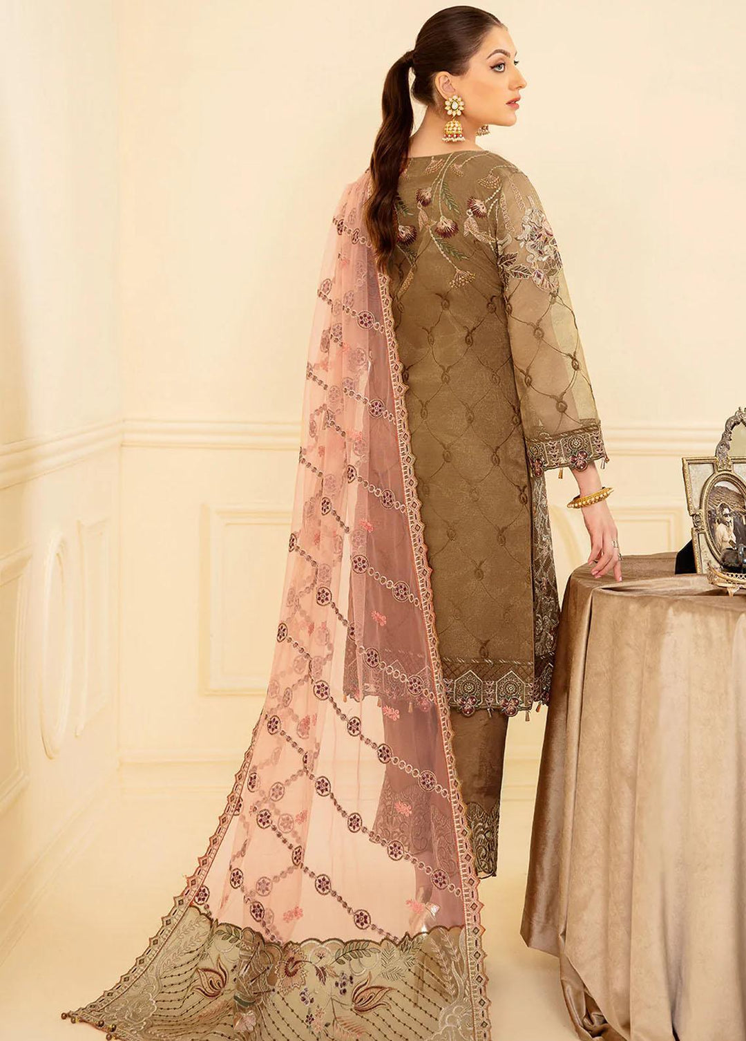 Minhal by Ramsha Embroidered Organza Suits Unstitched 3 Piece RSH22-M7 M-705 - Luxury Collection