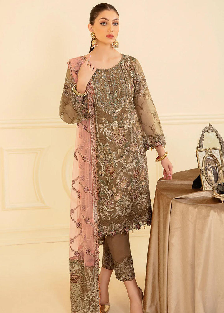 Minhal by Ramsha Embroidered Organza Suits Unstitched 3 Piece RSH22-M7 M-705 - Luxury Collection