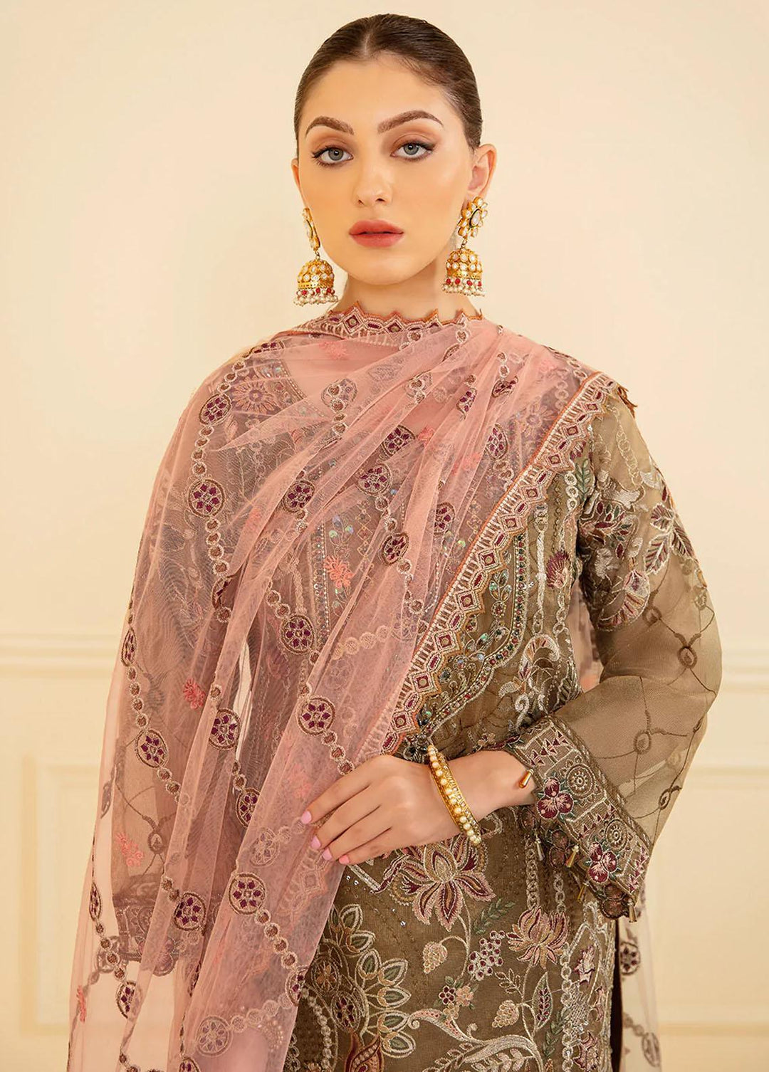 Minhal by Ramsha Embroidered Organza Suits Unstitched 3 Piece RSH22-M7 M-705 - Luxury Collection