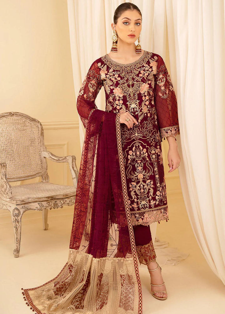 Minhal by Ramsha Embroidered Organza Suits Unstitched 3 Piece RSH22-M7 M-706 - Luxury Collection