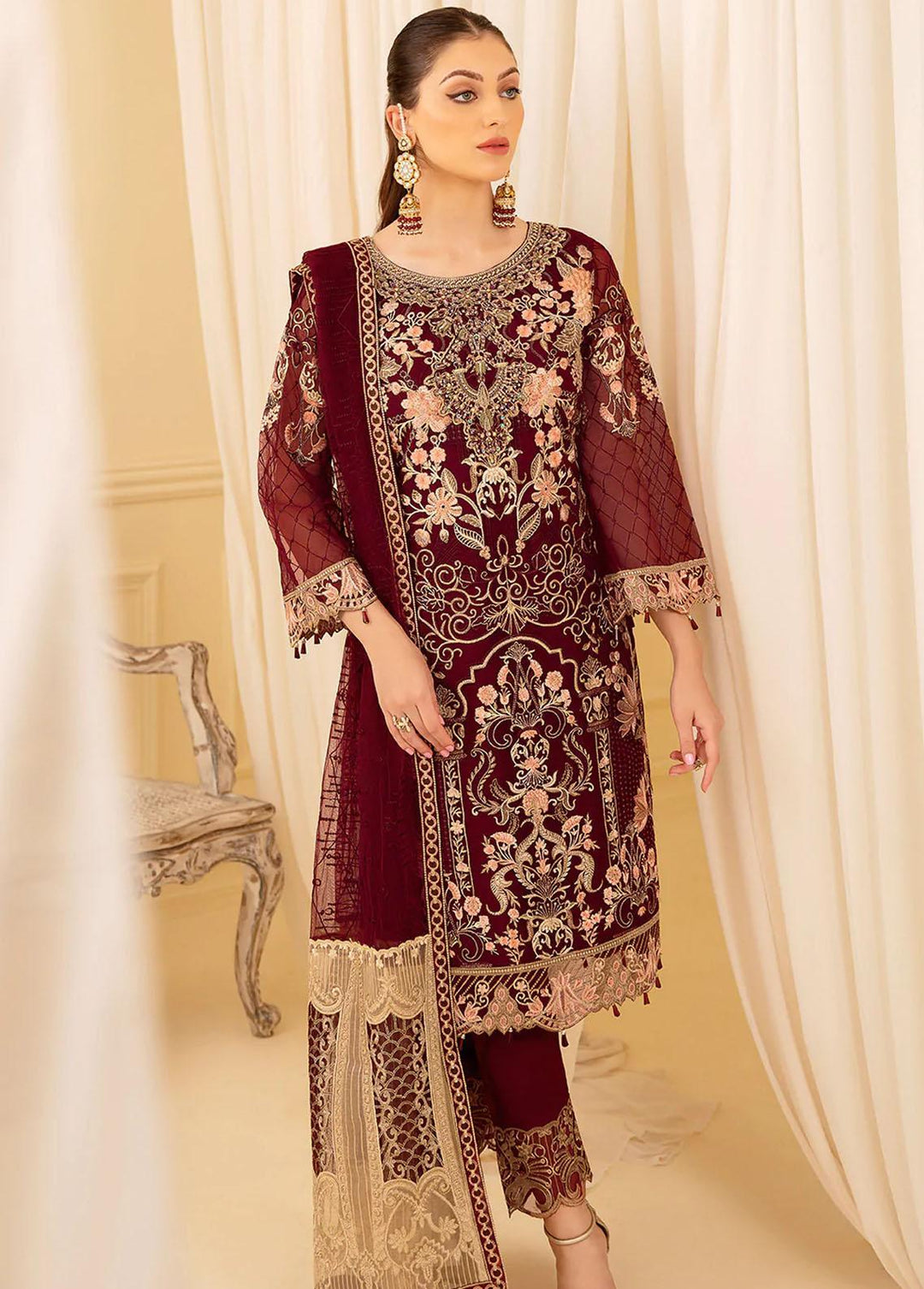 Minhal by Ramsha Embroidered Organza Suits Unstitched 3 Piece RSH22-M7 M-706 - Luxury Collection