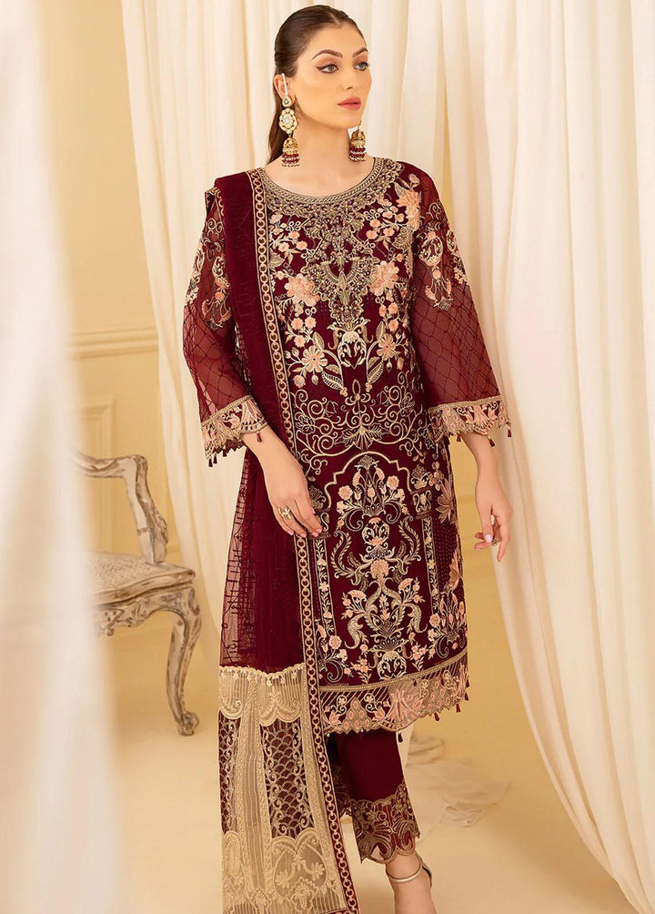 Minhal by Ramsha Embroidered Organza Suits Unstitched 3 Piece RSH22-M7 M-706 - Luxury Collection