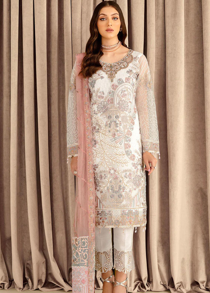 Minhal by Ramsha Embroidered Organza Suits Unstitched 3 Piece RSH22-M7 M-707 - Luxury Collection