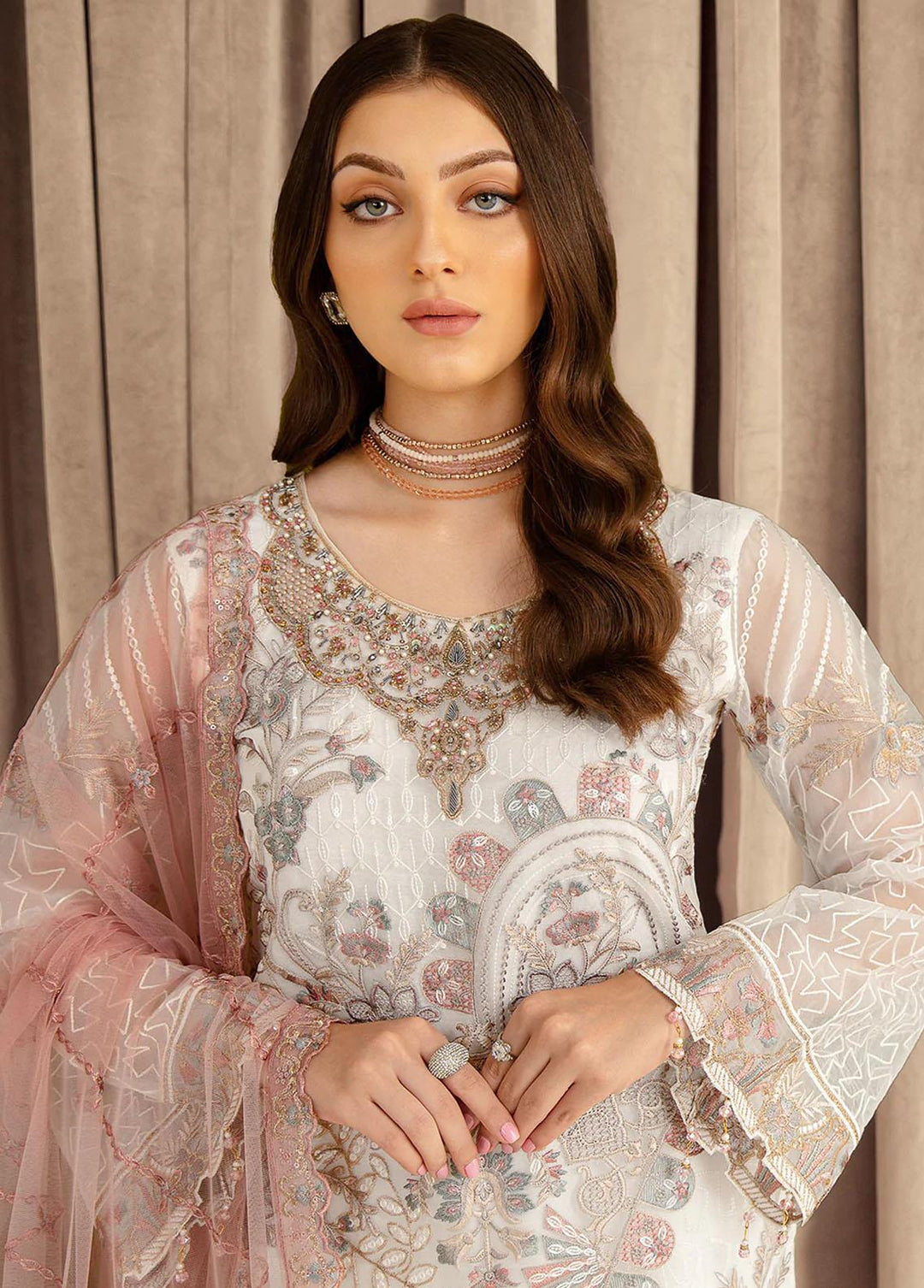 Minhal by Ramsha Embroidered Organza Suits Unstitched 3 Piece RSH22-M7 M-707 - Luxury Collection