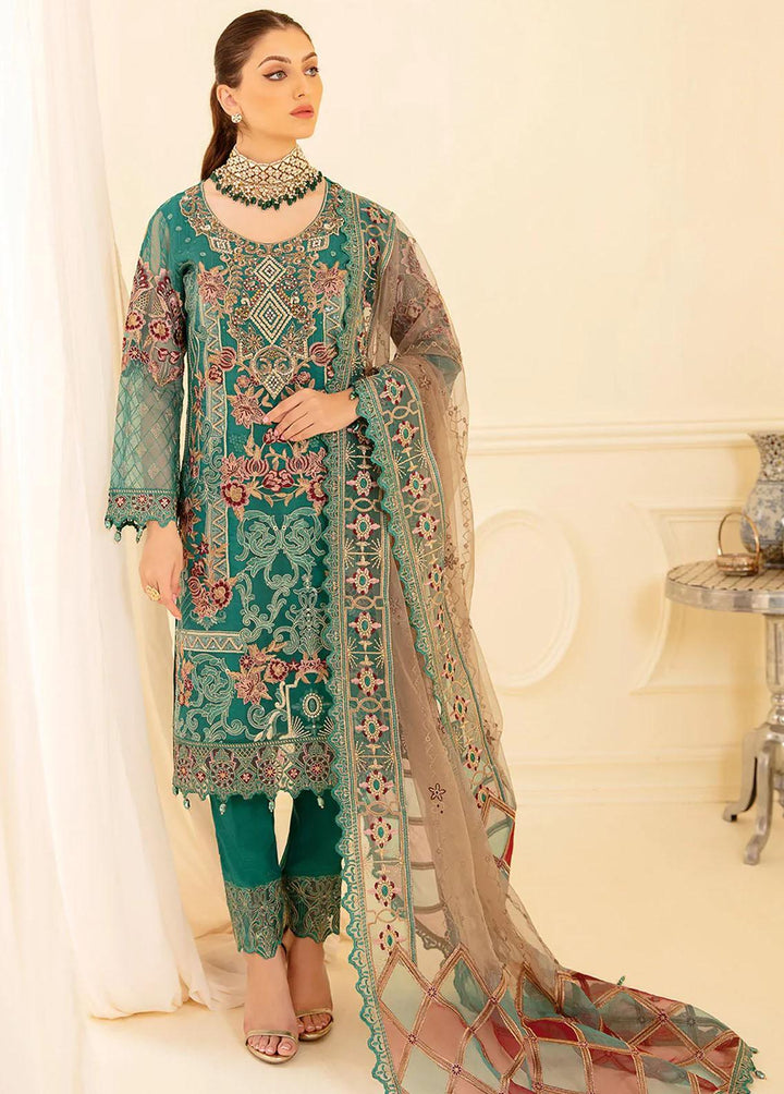 Minhal by Ramsha Embroidered Organza Suits Unstitched 3 Piece RSH22-M7 M-708 - Luxury Collection