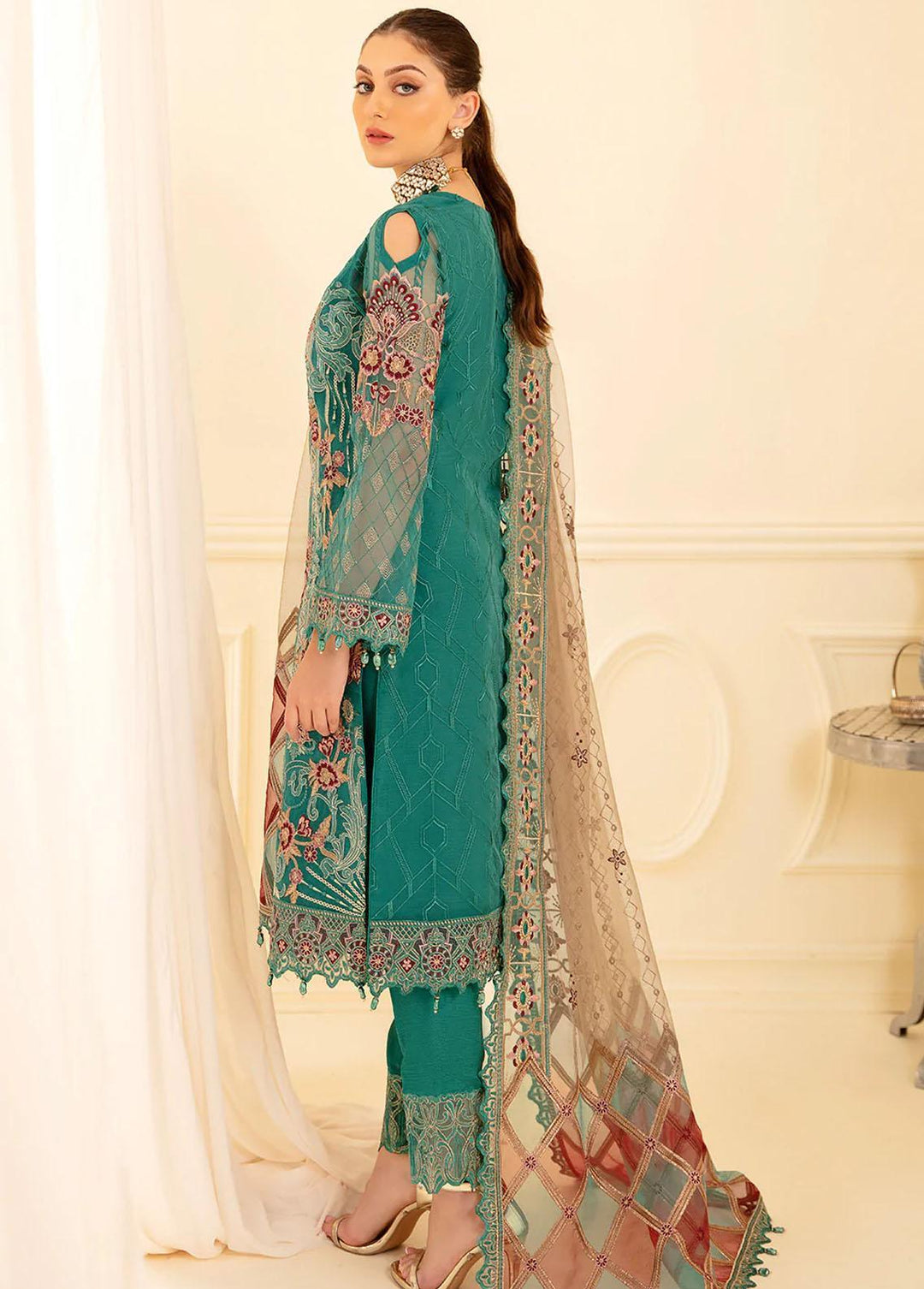 Minhal by Ramsha Embroidered Organza Suits Unstitched 3 Piece RSH22-M7 M-708 - Luxury Collection