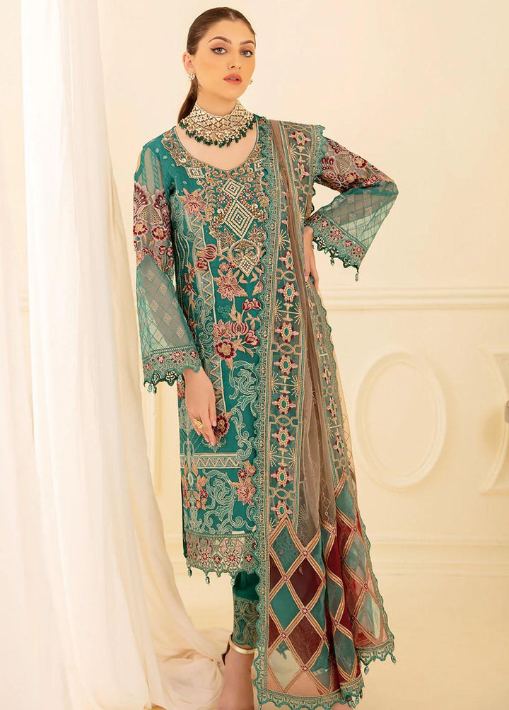 Minhal by Ramsha Embroidered Organza Suits Unstitched 3 Piece RSH22-M7 M-708 - Luxury Collection