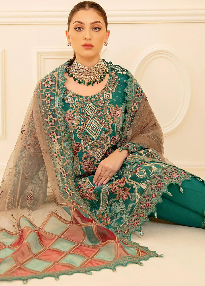 Minhal by Ramsha Embroidered Organza Suits Unstitched 3 Piece RSH22-M7 M-708 - Luxury Collection