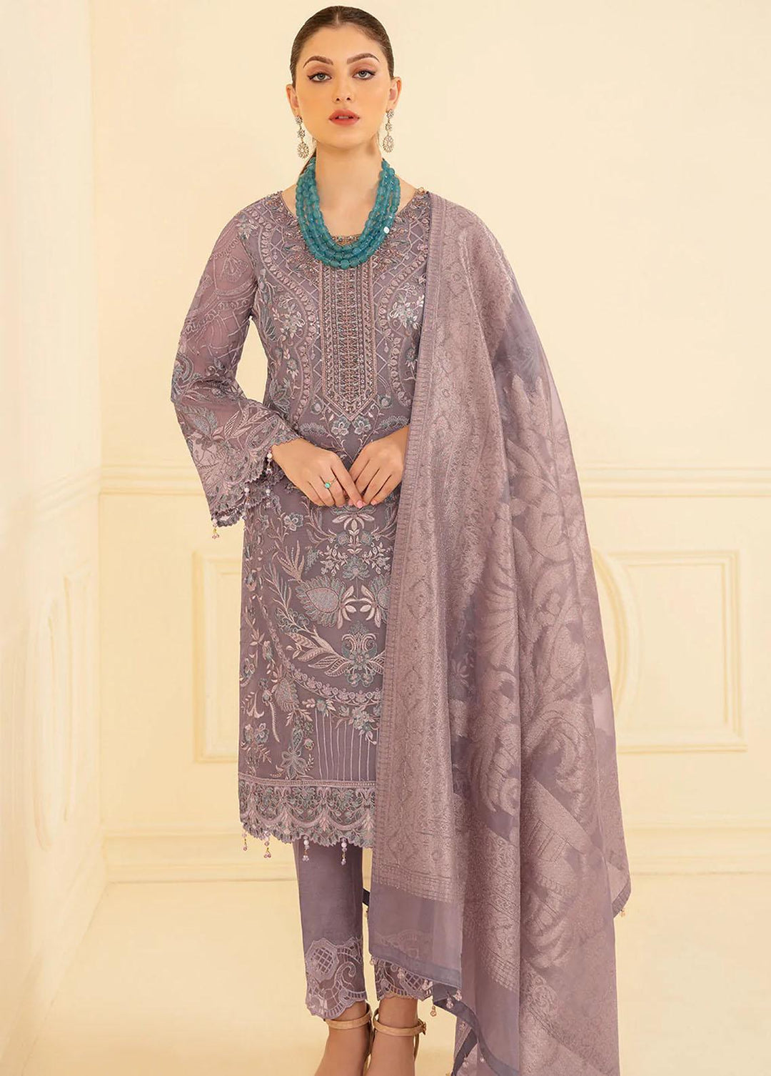 Minhal by Ramsha Embroidered Organza Suits Unstitched 3 Piece RSH22-M7 M-709 - Luxury Collection