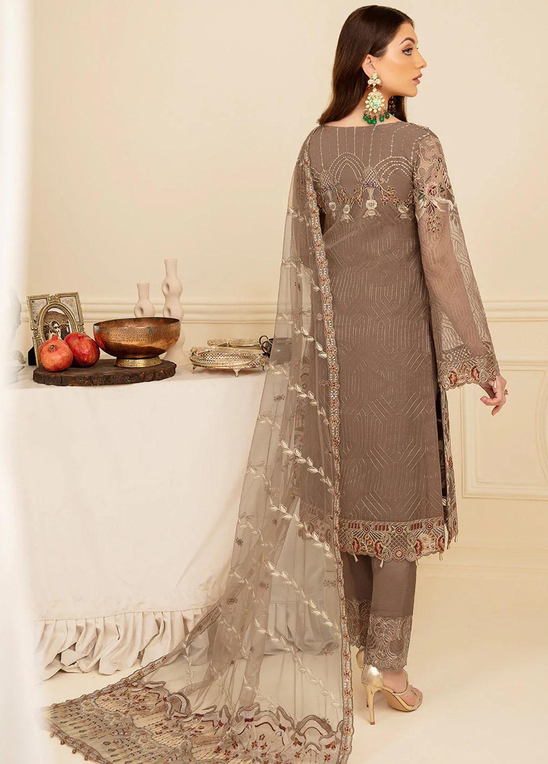 Minhal by Ramsha Embroidered Organza Suits Unstitched 3 Piece RSH22-M7 M-710 - Luxury Collection