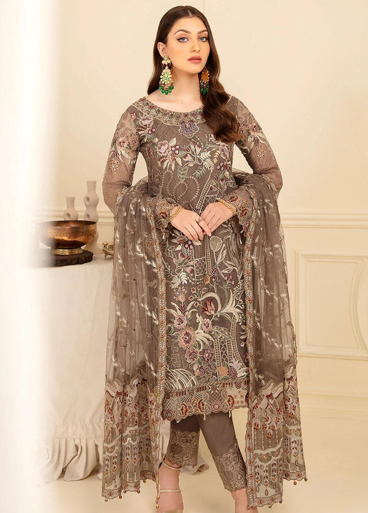 Minhal by Ramsha Embroidered Organza Suits Unstitched 3 Piece RSH22-M7 M-710 - Luxury Collection