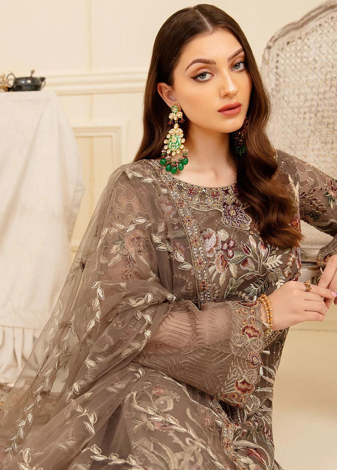 Minhal by Ramsha Embroidered Organza Suits Unstitched 3 Piece RSH22-M7 M-710 - Luxury Collection