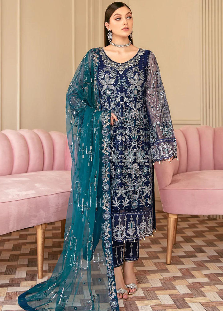Minhal by Ramsha Embroidered Net Suits Unstitched 3 Piece RSH22-M6 M-601 - Luxury Collection