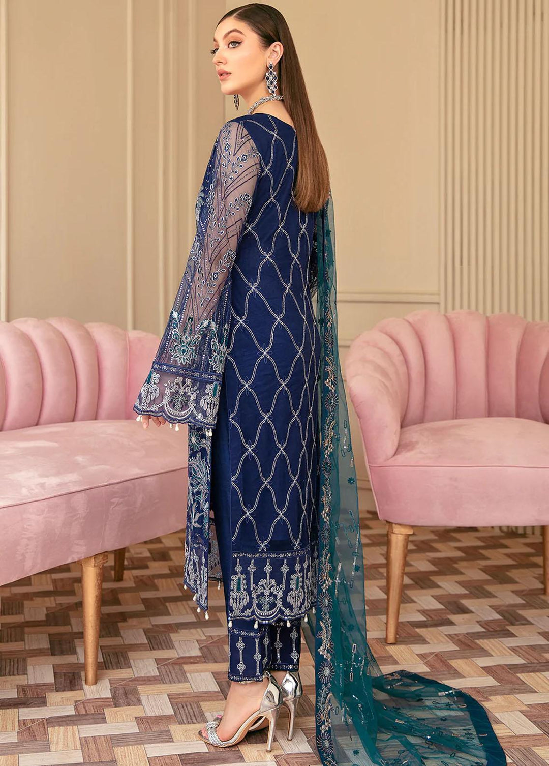 Minhal by Ramsha Embroidered Net Suits Unstitched 3 Piece RSH22-M6 M-601 - Luxury Collection