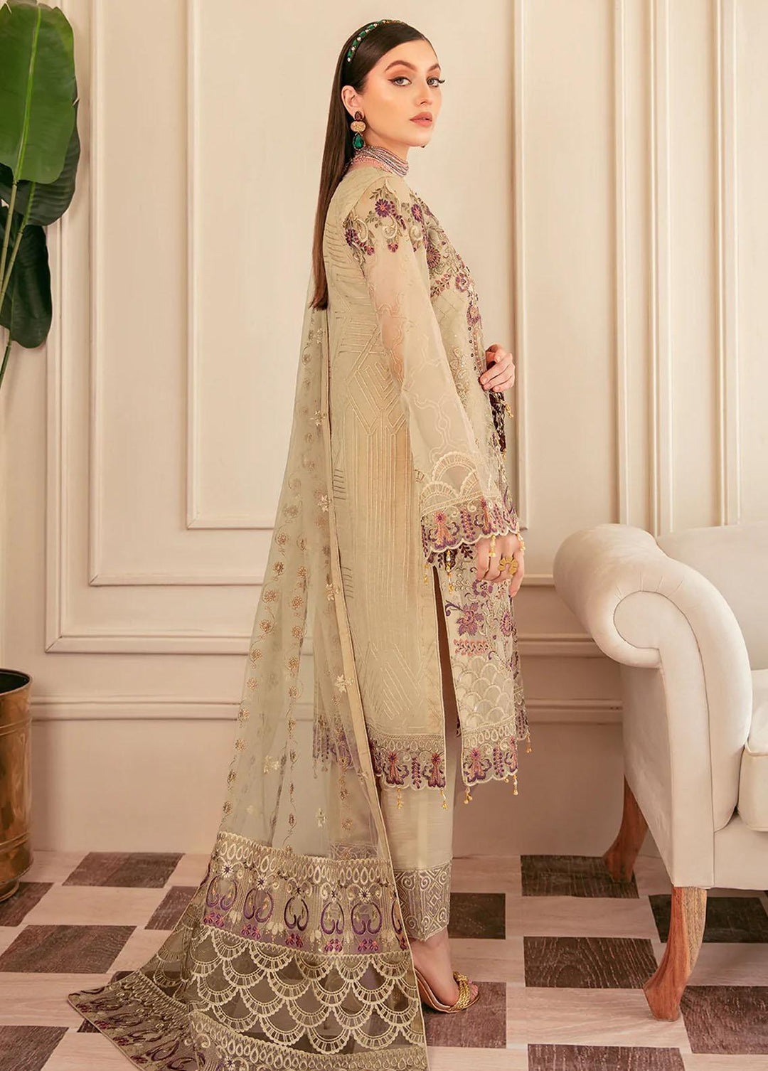 Minhal by Ramsha Embroidered Organza Suits Unstitched 3 Piece RSH22-M6 M-602 - Luxury Collection