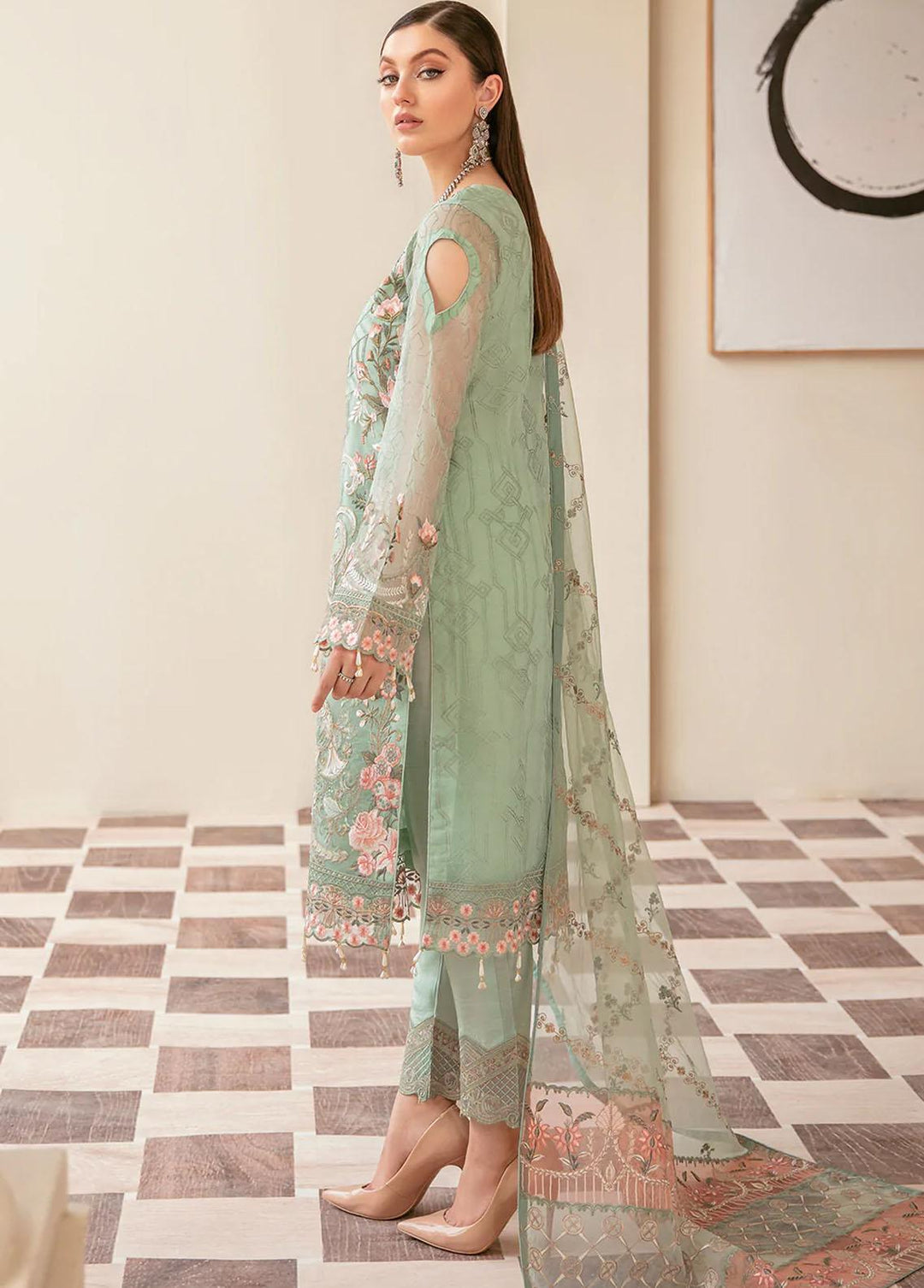 Minhal by Ramsha Embroidered Organza Suits Unstitched 3 Piece RSH22-M6 M-604 - Luxury Collection
