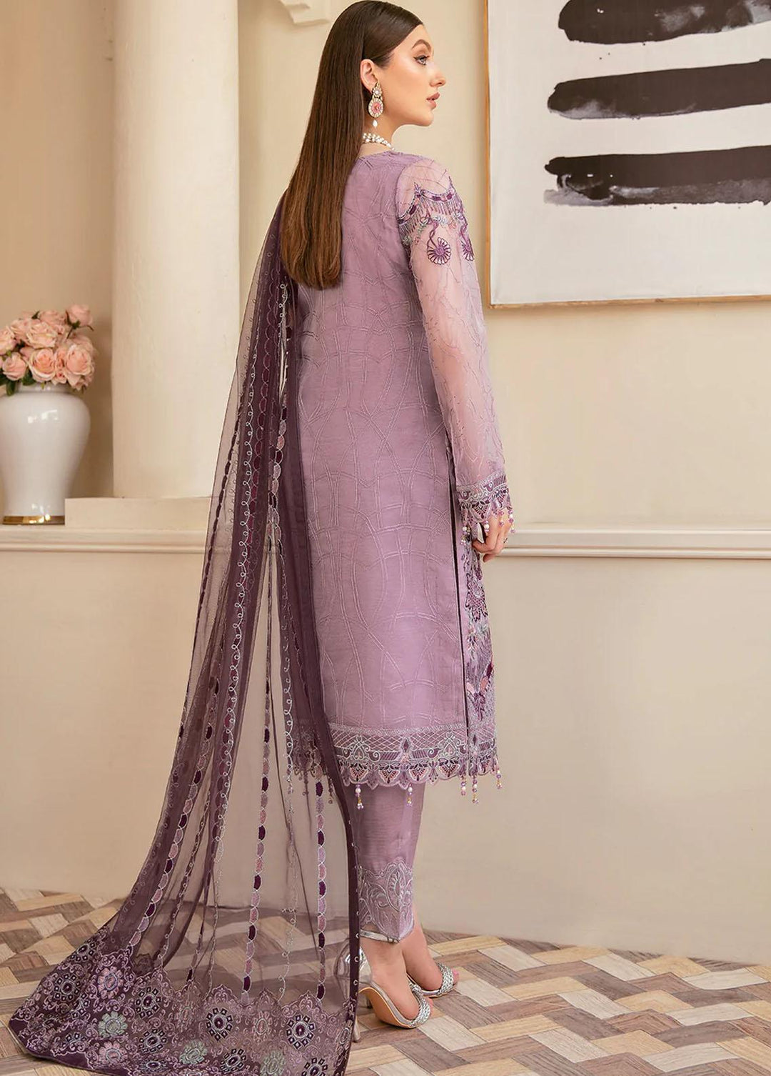 Minhal by Ramsha Embroidered Organza Suits Unstitched 3 Piece RSH22-M6 M-607 - Luxury Collection