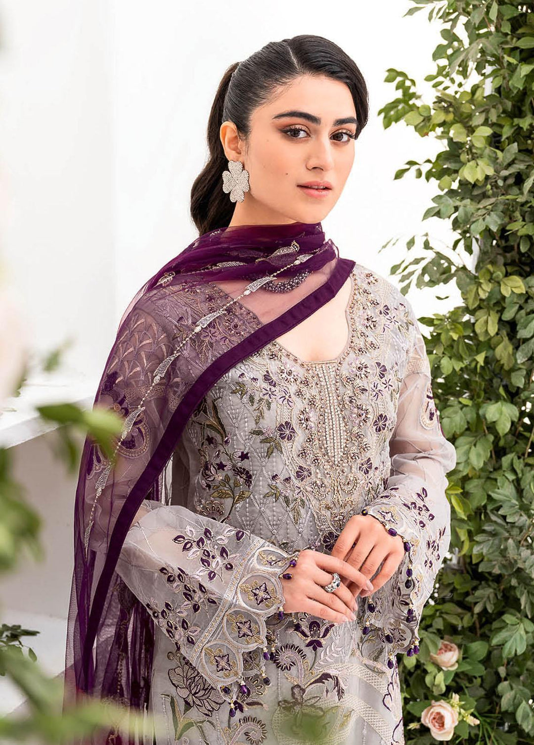 Minhal by Ramsha Embroidered Organza Suits Unstitched 3 Piece RSH23-M8 M-801 - Luxury Collection