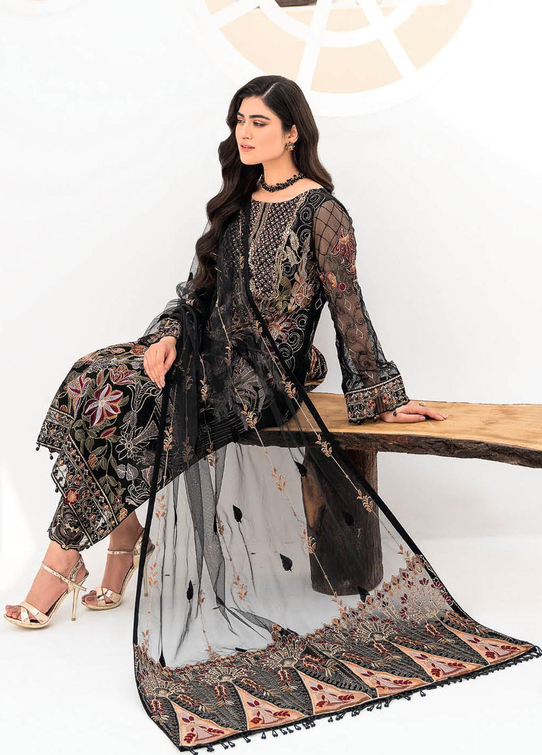 Minhal by Ramsha Embroidered Organza Suits Unstitched 3 Piece RSH23-M8 M-803 - Luxury Collection