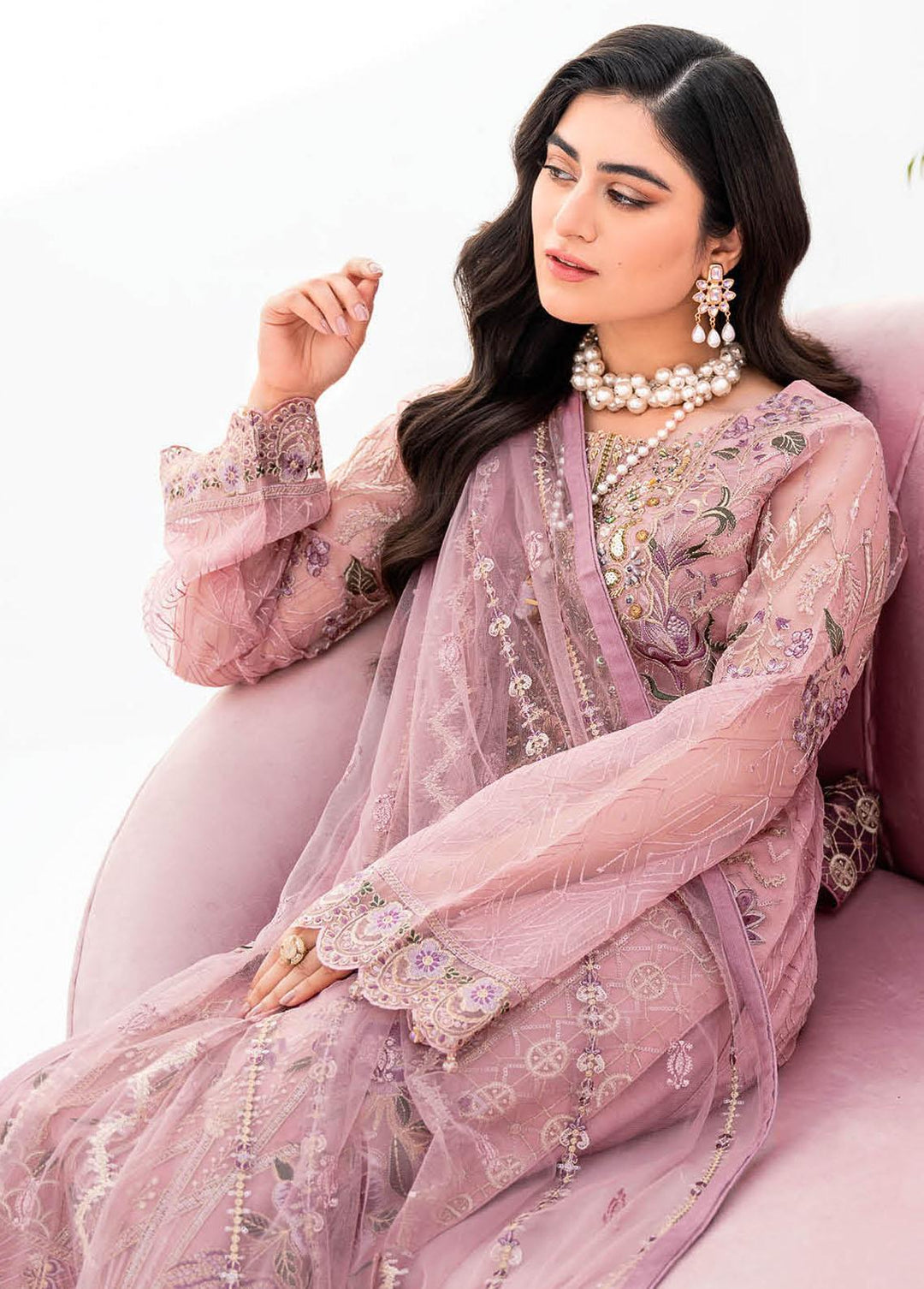 Minhal by Ramsha Embroidered Organza Suits Unstitched 3 Piece RSH23-M8 M-804 - Luxury Collection