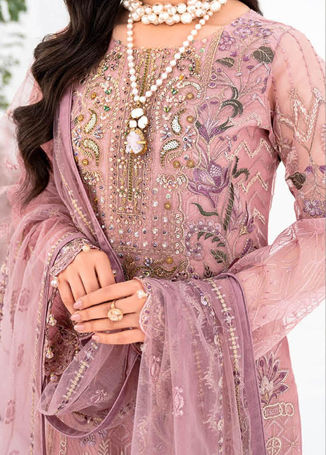 Minhal by Ramsha Embroidered Organza Suits Unstitched 3 Piece RSH23-M8 M-804 - Luxury Collection