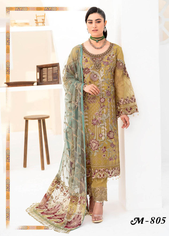 Minhal by Ramsha Embroidered Organza Suits Unstitched 3 Piece RSH23-M8 M-805 - Luxury Collection