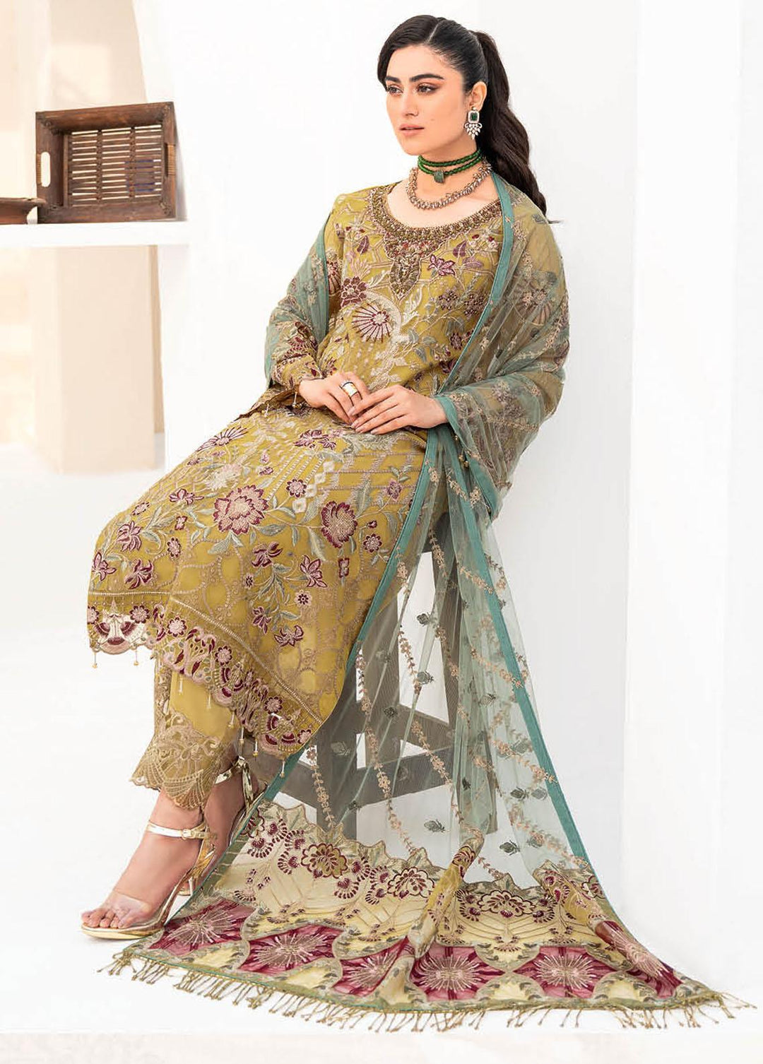 Minhal by Ramsha Embroidered Organza Suits Unstitched 3 Piece RSH23-M8 M-805 - Luxury Collection