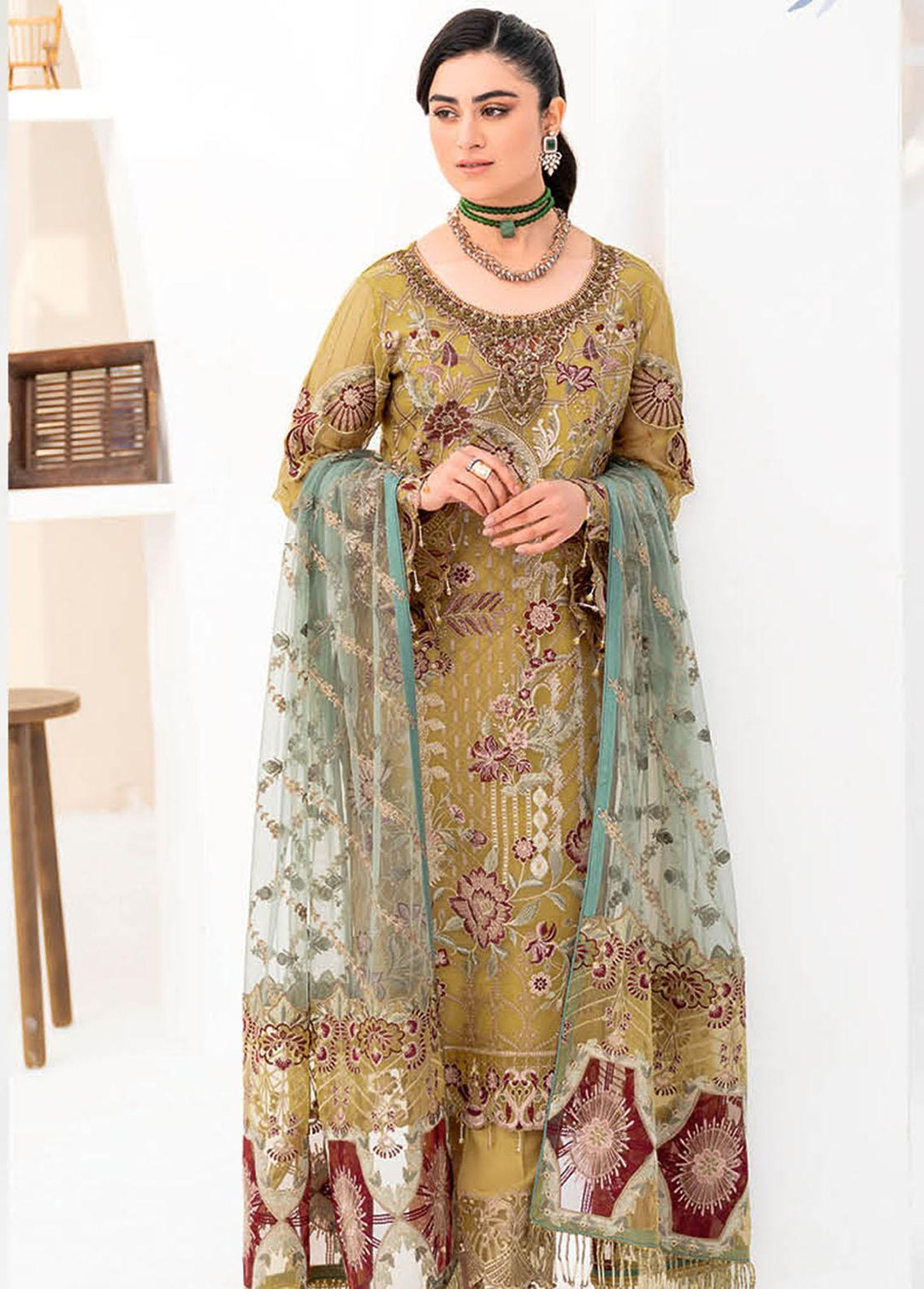 Minhal by Ramsha Embroidered Organza Suits Unstitched 3 Piece RSH23-M8 M-805 - Luxury Collection